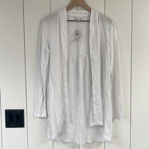 J Jill White Linen Open Front Mid Length Pilled Cardigan Small Lightweight